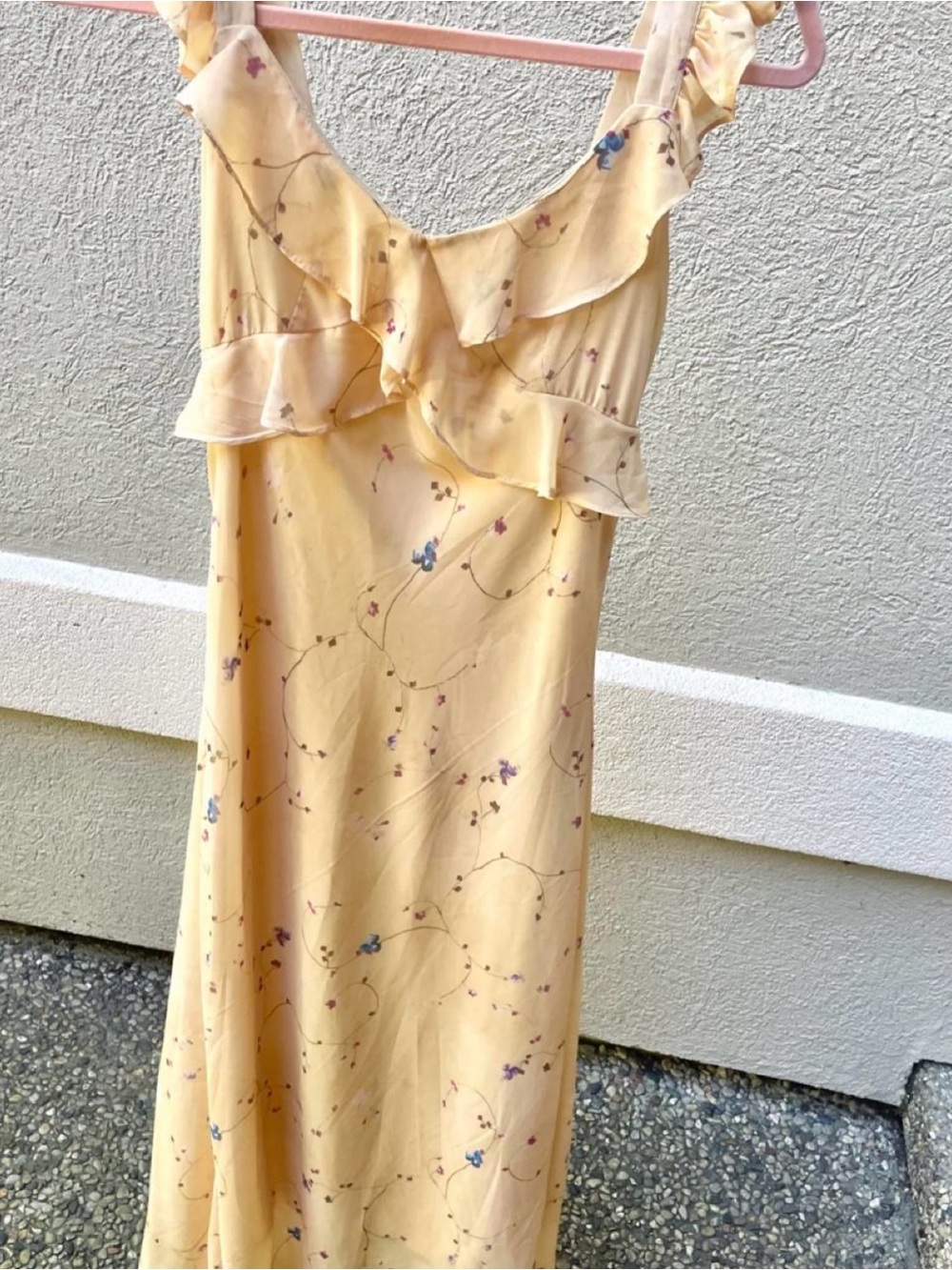 Yellow Floral Ruffle-Trim Maxi Dress